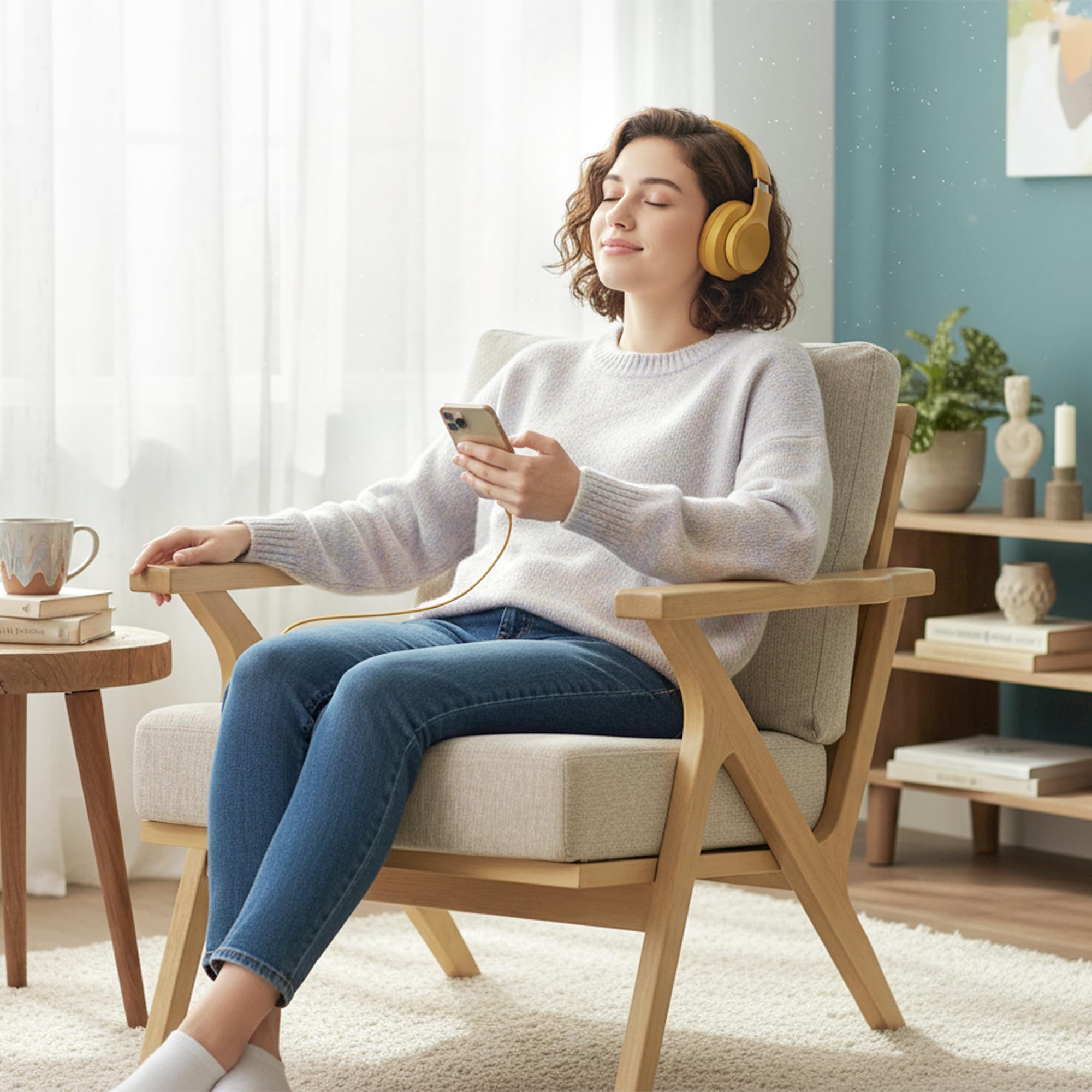 HOMCOM Wohnzimmersessel, skandinavischer Sessel aus Stoff in Leinenoptik mit dicken Kissen, gepolsterter Sitzfläche und Beinen aus Hevea-Holz, Wohnzimmerstuhl, Schlafzimmer, Leseecken, beige