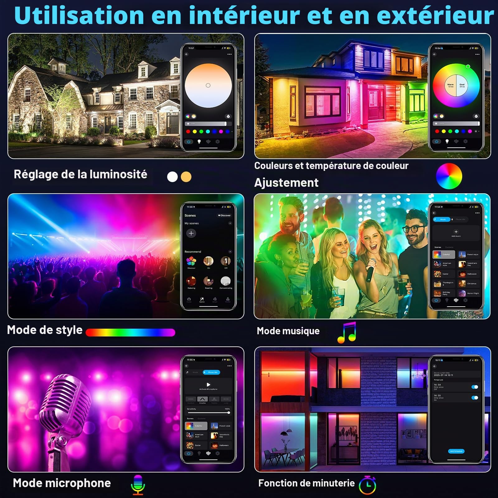 Projecteur LED RGB, T-SUNUS 100W Projecteur LED Couleur Extérieur WIFI avec APP Bluetooth et Télécommande, IP66 Etanche pour Fête Party Arbre Noël 2 Pièces