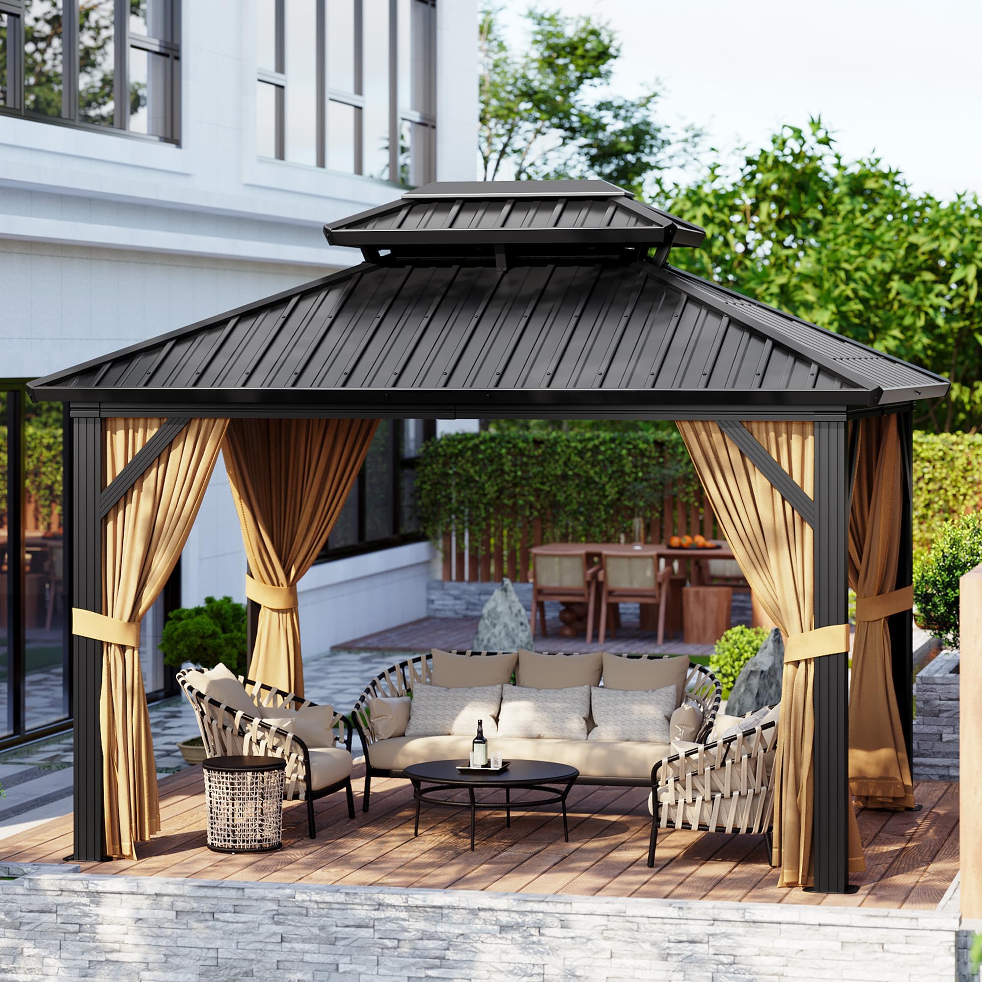 Photo 1 of ***PARTIAL SET/ BOX 2 OF 3 ONLY****10 X10 ft Hardtop Gazebo, Galvanized Steel Double Roof with Curtains and Netting, Aluminum Frame Patio Gazebo for Patio, Garden and Lawn **FOR PIECES ONLY**