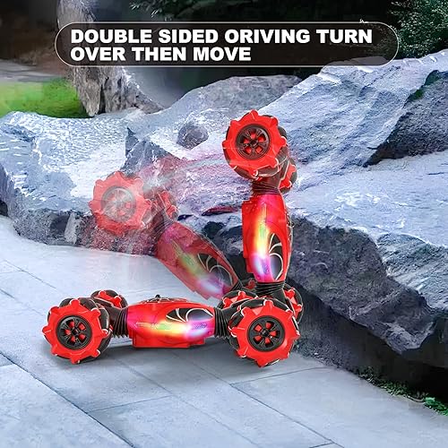 Miniatura 5 de Gesture - Coche de acrobacias de transformación 4WD rojo de alta velocidad con gestos y control remoto, rotación de 360 con luces LED de música,