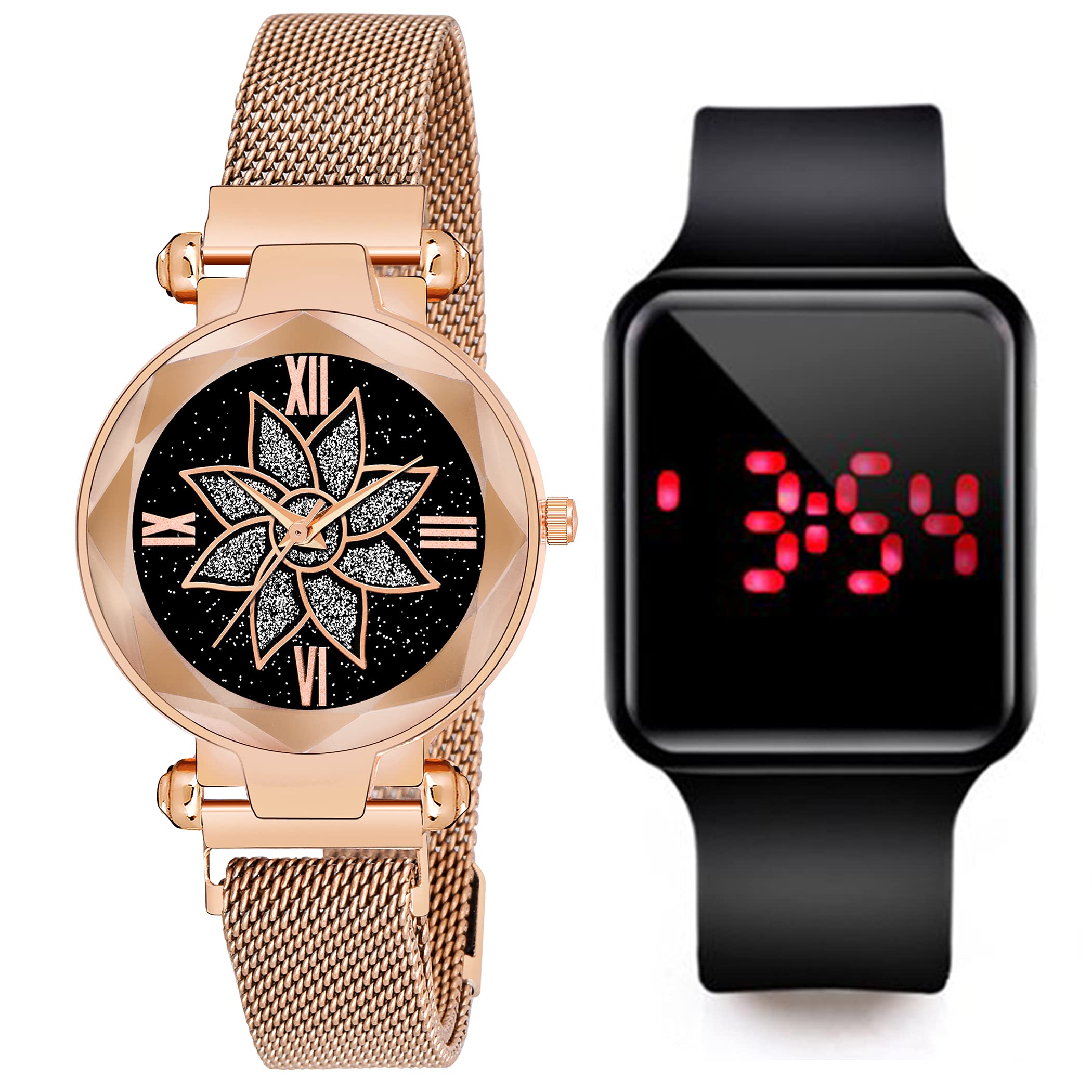 The Shopoholic Analog Black Dial Rose Gold Magnetic Belt Watch with Square Led Watch for Womens Watch for Girls - Watch for Women Pack of 2 (B0927R1Y59) Amazon Price History, Amazon Price Tracker