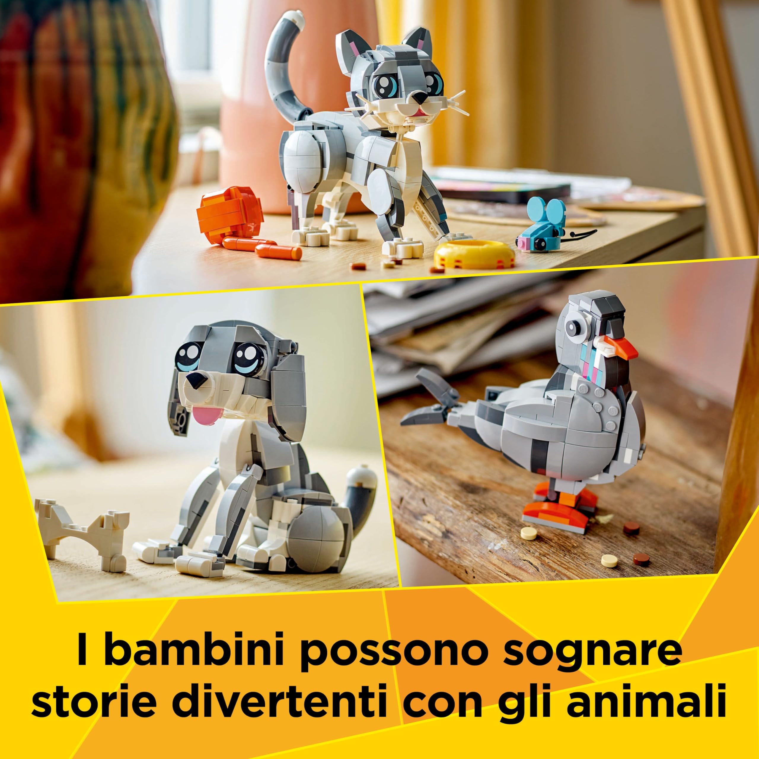 LEGO Creator 3 in 1 Gatto Giocoso Giocattolo - Animale che si Trasforma in Piccione o in Cane Domestico - Regalo di Compleanno Creativo per Bambine e Bambini da 8 Anni in su - 31163