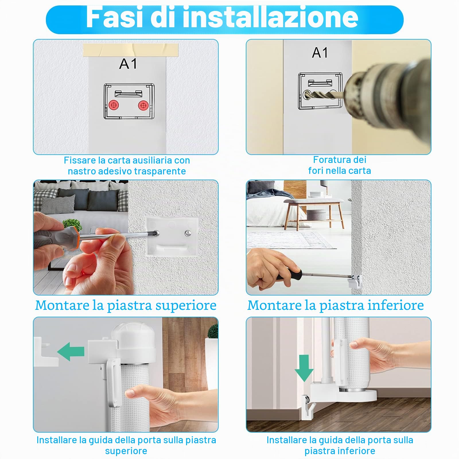 LARS360 Griglia di protezione per porta estensibile da 0 a 150 cm, per scale, altezza 87 cm, per bambini, utilizzabile con una sola mano, per interni ed esterni, colore bianco