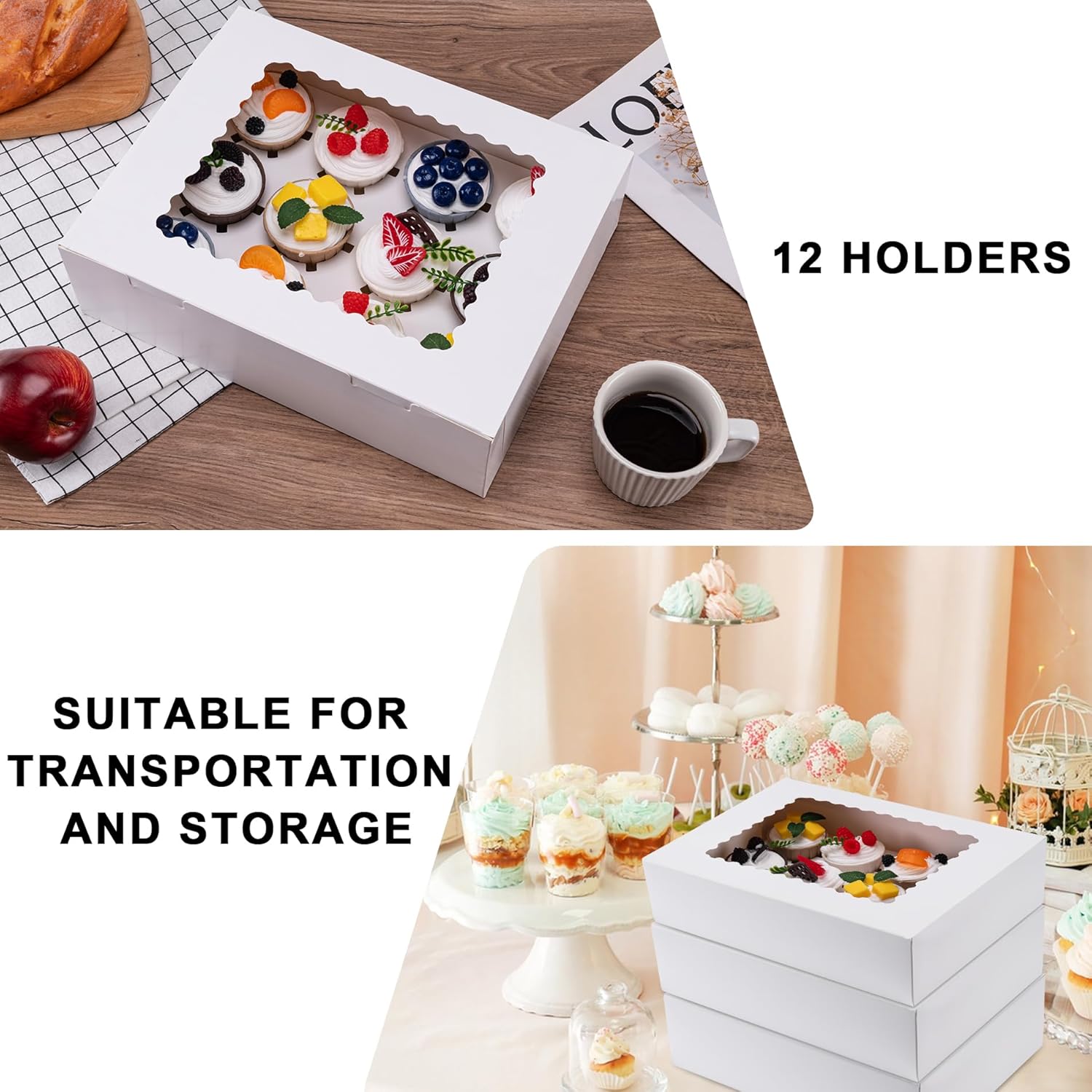 Cupcake Boxes - Hold Cupcake Containers with Window,