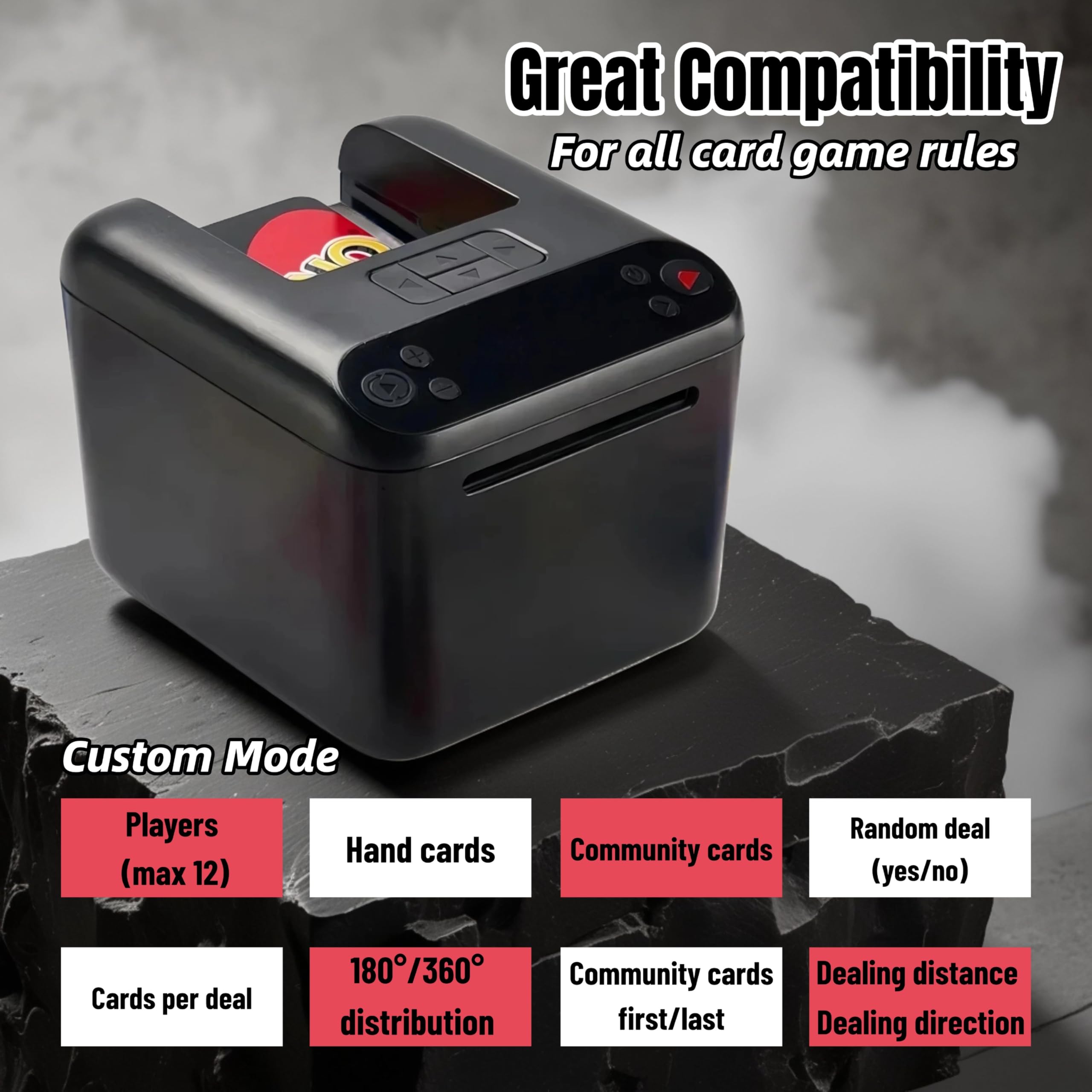 Distributeur de Cartes électronique, Compatible Poker, Capacité pour 3 Jeux de Cartes, 4 Boutons d'Appel, avec Mode personnalisé et Mode Poker Texas Hold'em
