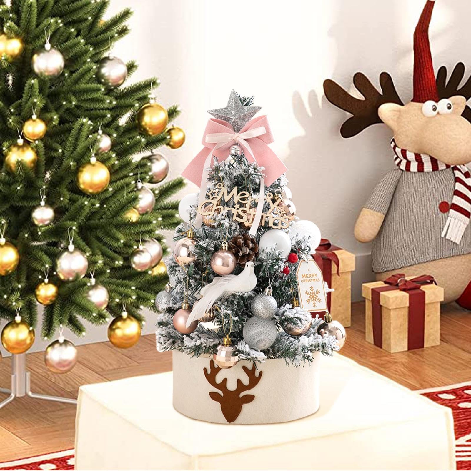 Sapin de Noël de Table de 45 cm avec éclairage intégré – | Décorations floquées pour cheminée, fenêtre, porte, décoration d'hiver
