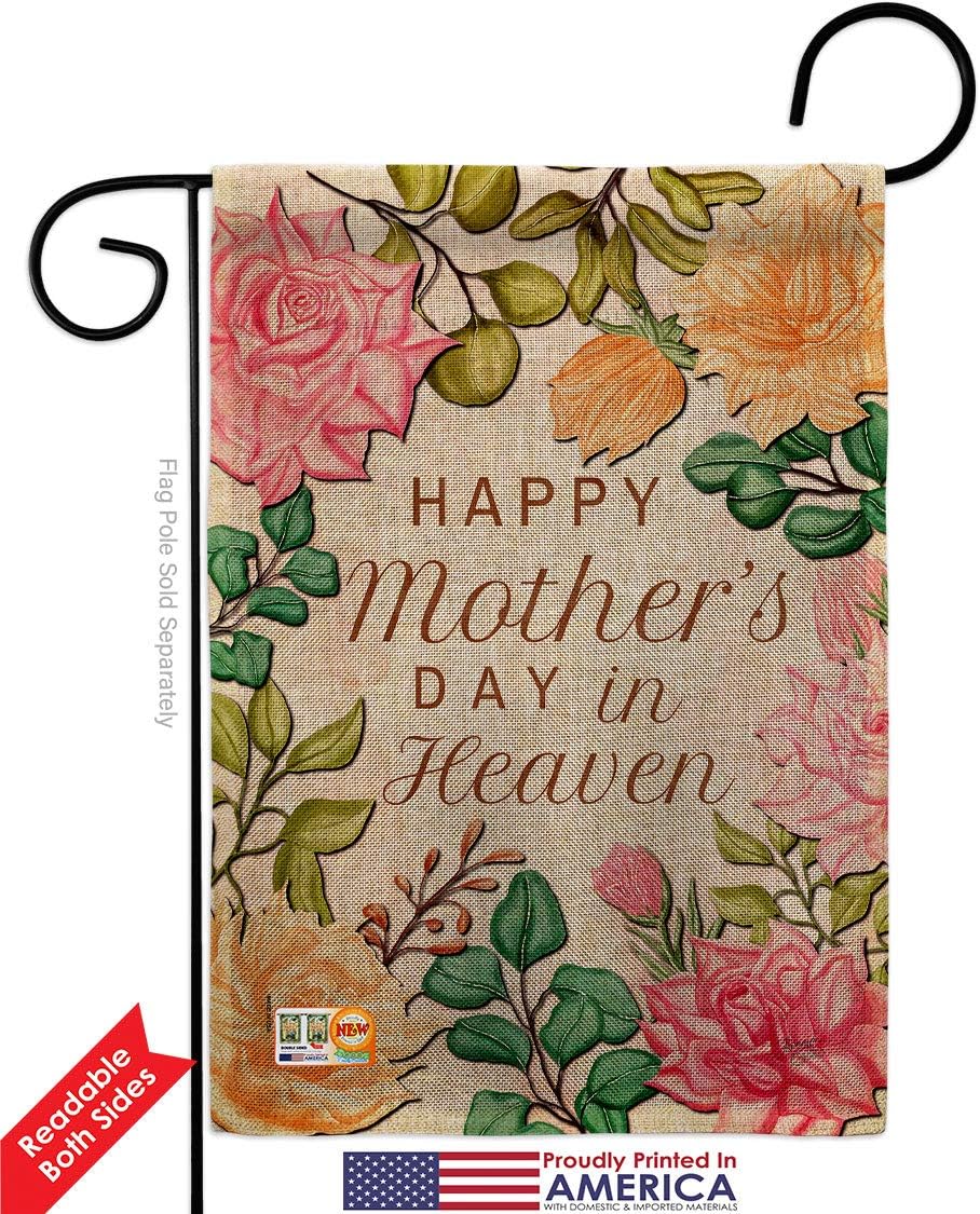 Mother's Day Mother In Heaven Burlap Garden Flags Pack Family Mom Mama Grandma Love Flowers Parent Sibling Grandparent USA Vintage Applique Small Gift Yard House Banner Double-Sided 13 X 18.5
