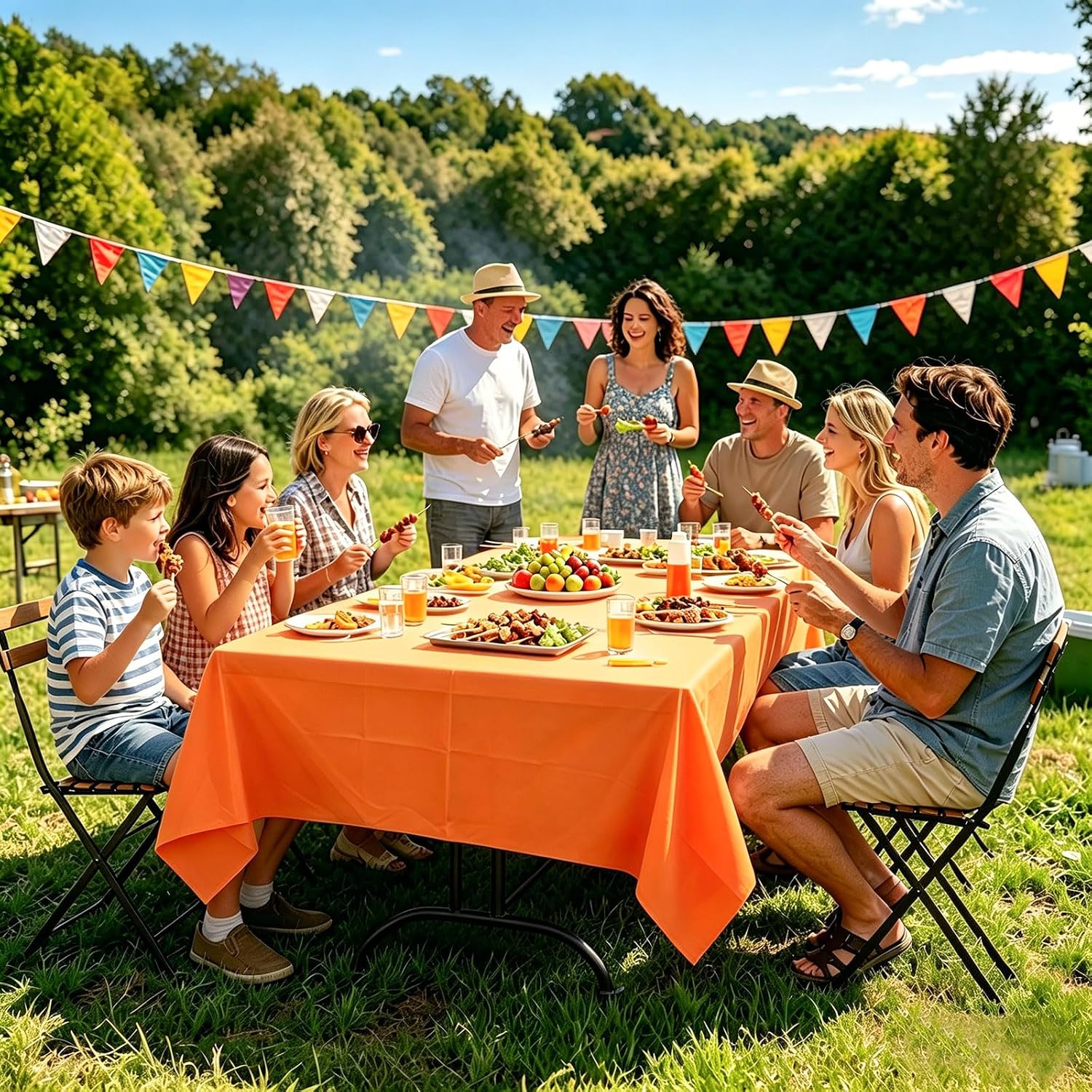 2Pcs Orange Plastic Table Cloth, 54 x 108 Inch Rectangle Disposable Tablecloth for Birthday, Wedding, Picnic, Holiday Party