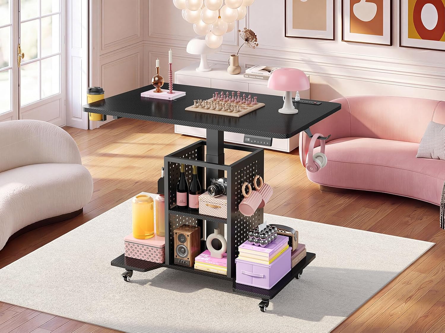SEDETA Small Standing Gaming Desk in a modern living room setting