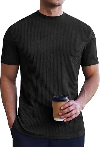 Ekouaer Mens Mock Turtleneck Short Sleeve Slim Fit Thermal Shirt