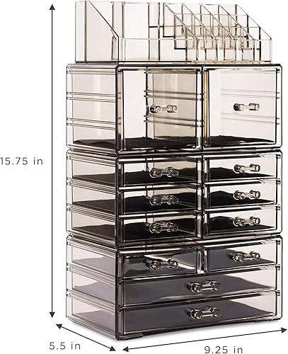 Miniatura 3 de Sorbus Organizador de maquillaje grande, organizador de joyas y maquillaje apilable transparente para tocador, almacenamiento de baño, aparador, 12