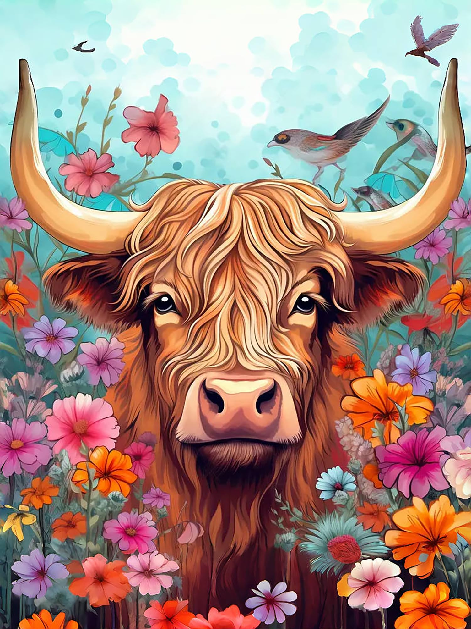 Leisouu Dipingi con i numeri, per adulti, tela, mucca, acrilico, per adulti, Highland Cow Kit di pittura con i numeri, 40 x 50 cm, fai da te, pittura a olio con animali
