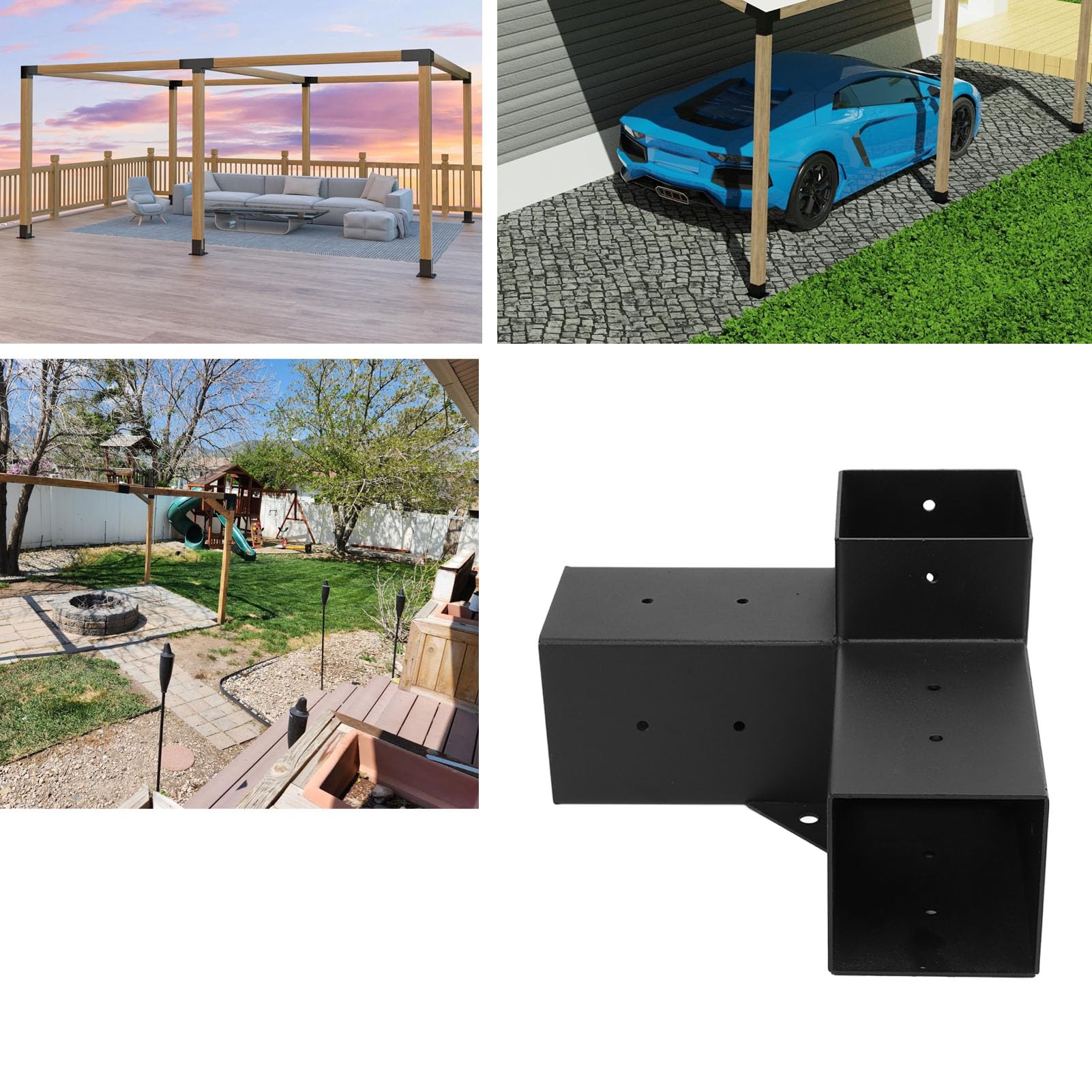 3 Postes De Pérgola De Acero Resistente De 3.8 X 3.8 Pulgadas