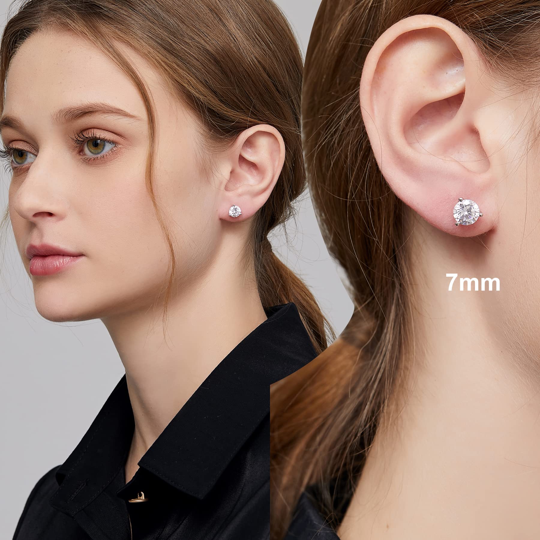 Miaofu Orecchini 18k Oro Bianco Placcata Orecchini 925 Argento Sterlina Zirconi Simulato Diamante Brillanti per Donna Uomo 4-8mm I Orecchini Zirconi Cubica Swarovski Dimensioni 3mm-8mm