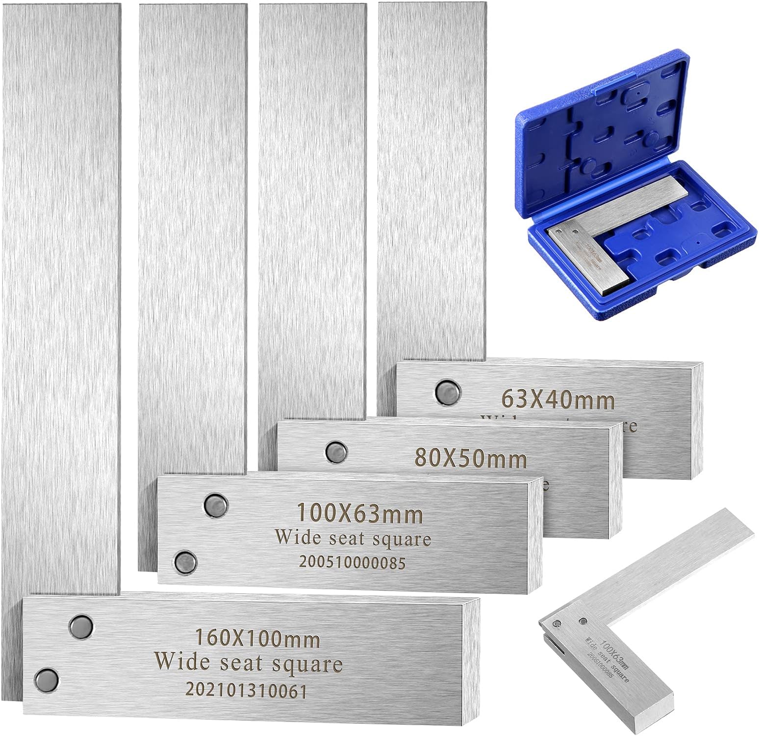 Machinist Square Set, 2", 3", 4" and 6" Squares Machinist Engineer Steel Benchmark Measure Tools High Precision 90 Degree Wide Base Tool L-Type Testing Measuring Tool