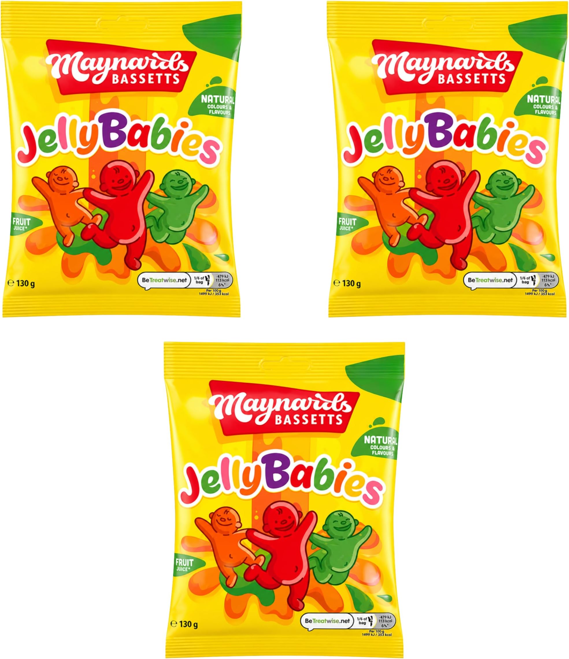 Maynards Bassetts Jelly Babies 130g x3 Pack, Fruit Jelly