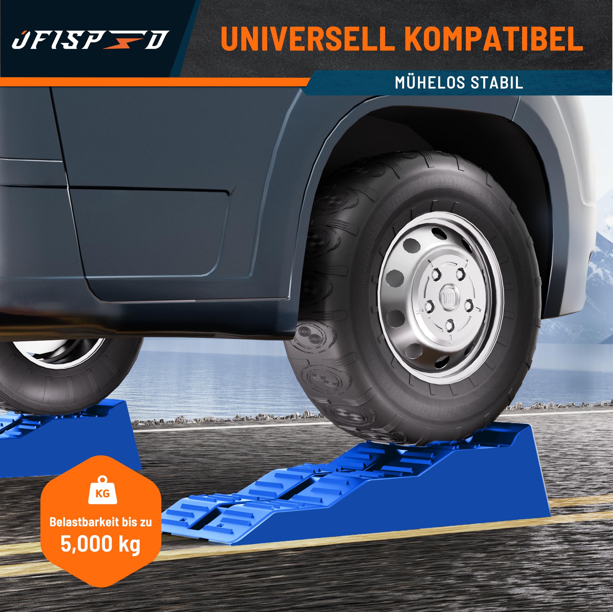 Auffahrkeile für Wohnmobil, 5 t Stufenkeile 2 Stück mit Tragetasche (Blau), Stabil & Leicht für Camping, Auffahrkeile für unebene Untergründe