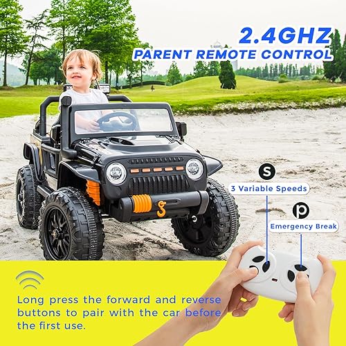 Miniatura 4 de Auto de paseo para niños, juguete con batería de 12 V con control remoto, modo de conducción padre e hijo, automóvil eléctrico con neumáticos EVA, 3