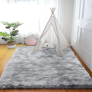 Leesentec Rugs Living Room Area Rug Soft Anti Slip Bedroom Carpet Fluffy Rug Shaggy Floor Mats Large Rugs for Living Room(White/Grey,120 x 160 cm)