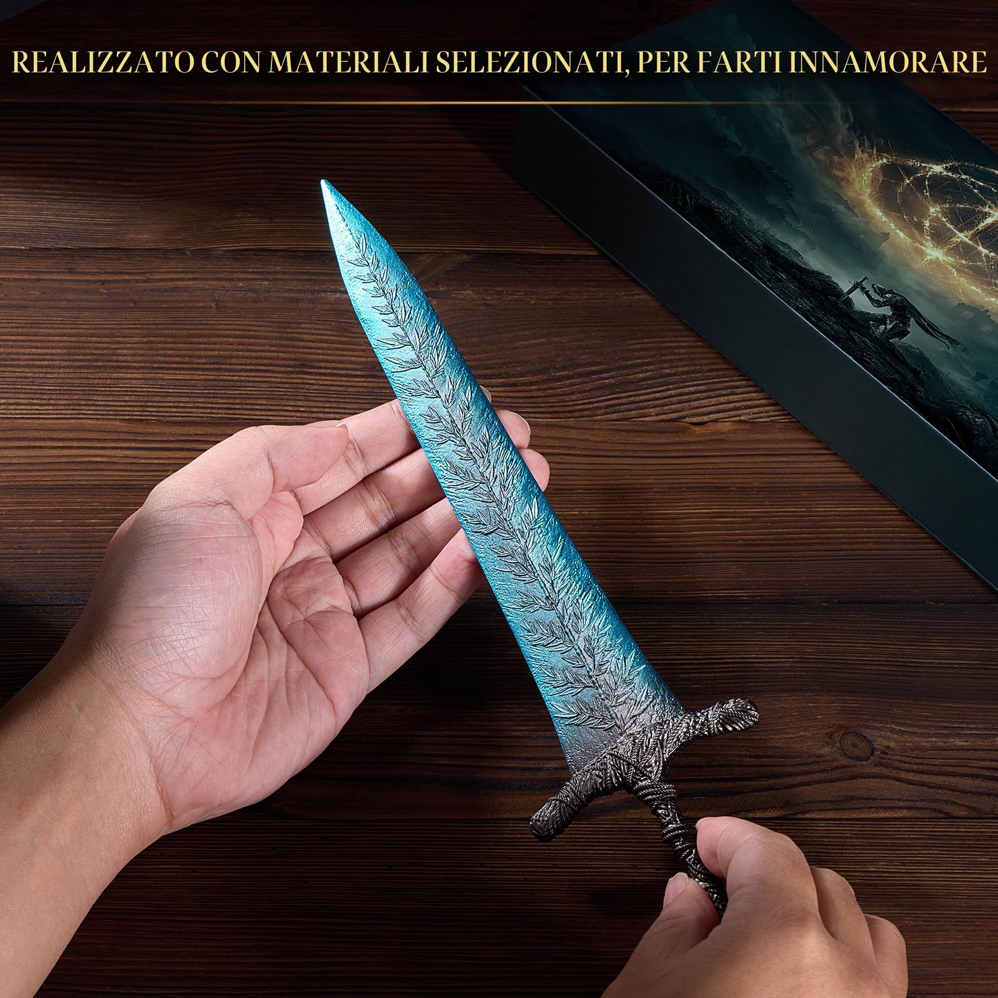 RACEROCKET Elden Ring Mandoble Luna Oscura - Spada dritta da cavaliere, modello da 30 cm, spada artigianale in metallo con supporto da esposizione, spade per arti marziali, action figure giocattolo