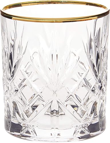 Vista 7 de Lorren Home Trends Siena Collection Copa de cristal de flauta con diseño de banda dorada, juego de 4