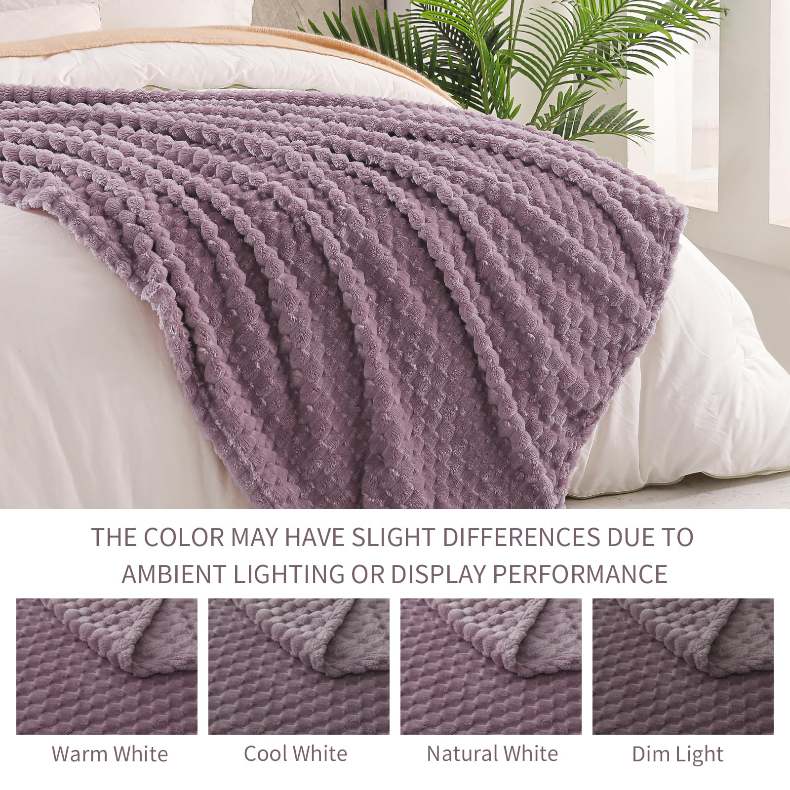 Exclusivo Mezcla Fleece Throw Blanket for Couch Extra Large Fuzzy Grayish Purple Bed Blankets - Image 4
