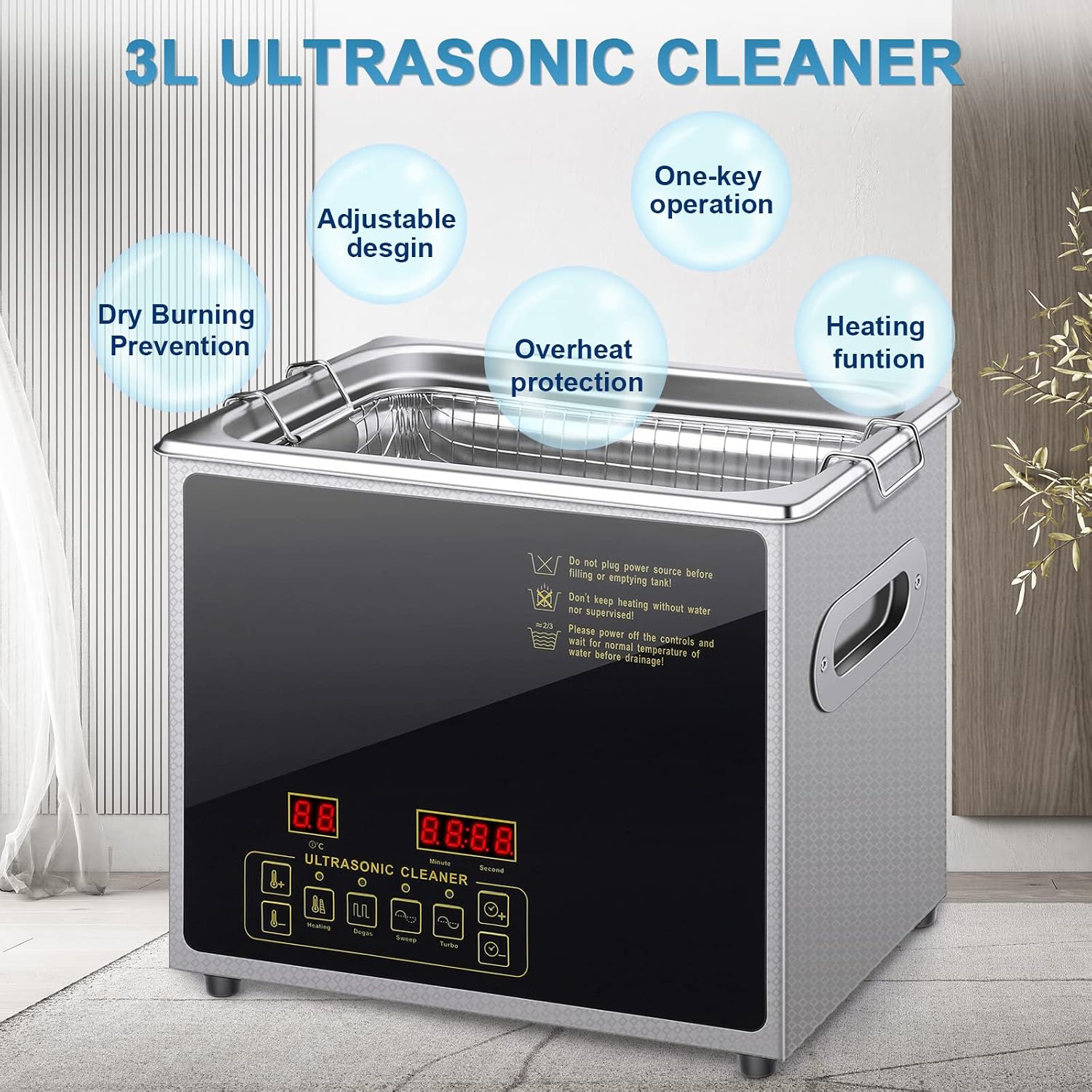 3L Upgraded Ultrasonic Cleaner with Heater&Timer, Professional 28/40Khz Ultrasonic Jewelry Cleaner with 2 Powerful Transducers for Eyeglasses,Watches, Glasses, Circuit Boards, Denture,Necklaces 120W