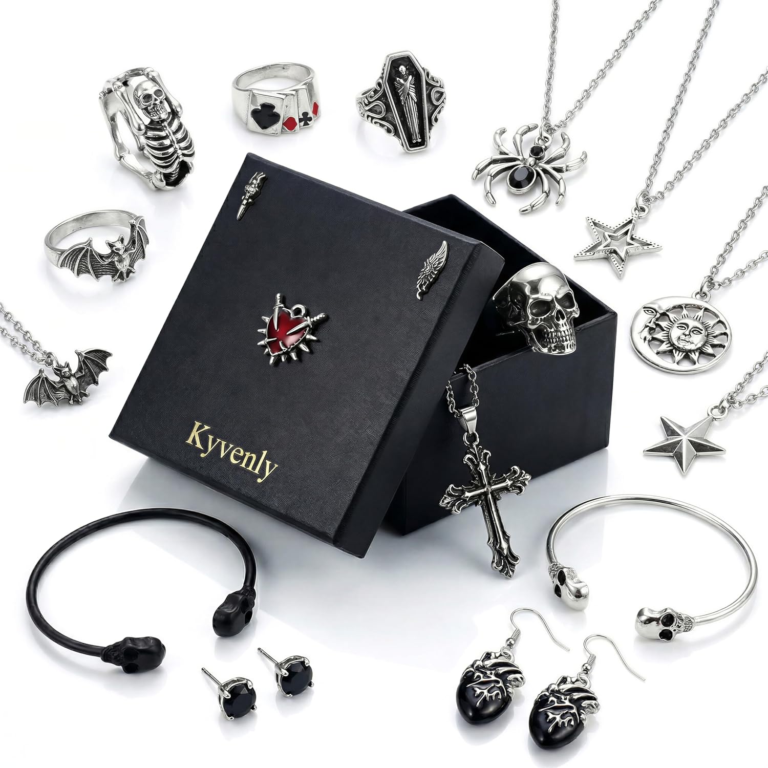Mystery Jewelry Box For Women 40+Pcs Gothic Mystery Jewelry Jar With Necklaces,Earrings, Rings,Bracelets Unique Witch Jewlery Gift Set For Her Goth Surprise Jewlery Box Punk Jewerly Witchy Gifts