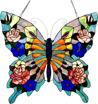 Tiffany-Glass Butterfly Window Panel 22.5x24