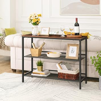 HOOBRO Console Table, Sofa Table with 2 Flat or Slant Adjustable Mesh Shelf