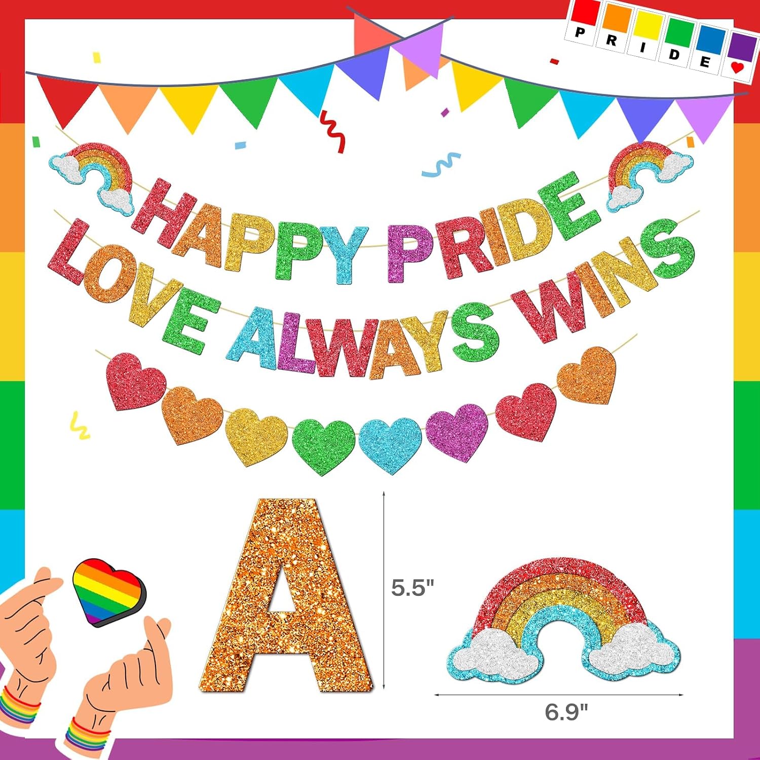 Party Inspo Happy Pride Banner, Pride Month Party Decorations with Rainbow Love Always Win Banner for LGBTQ Celebrations Supplies image 3