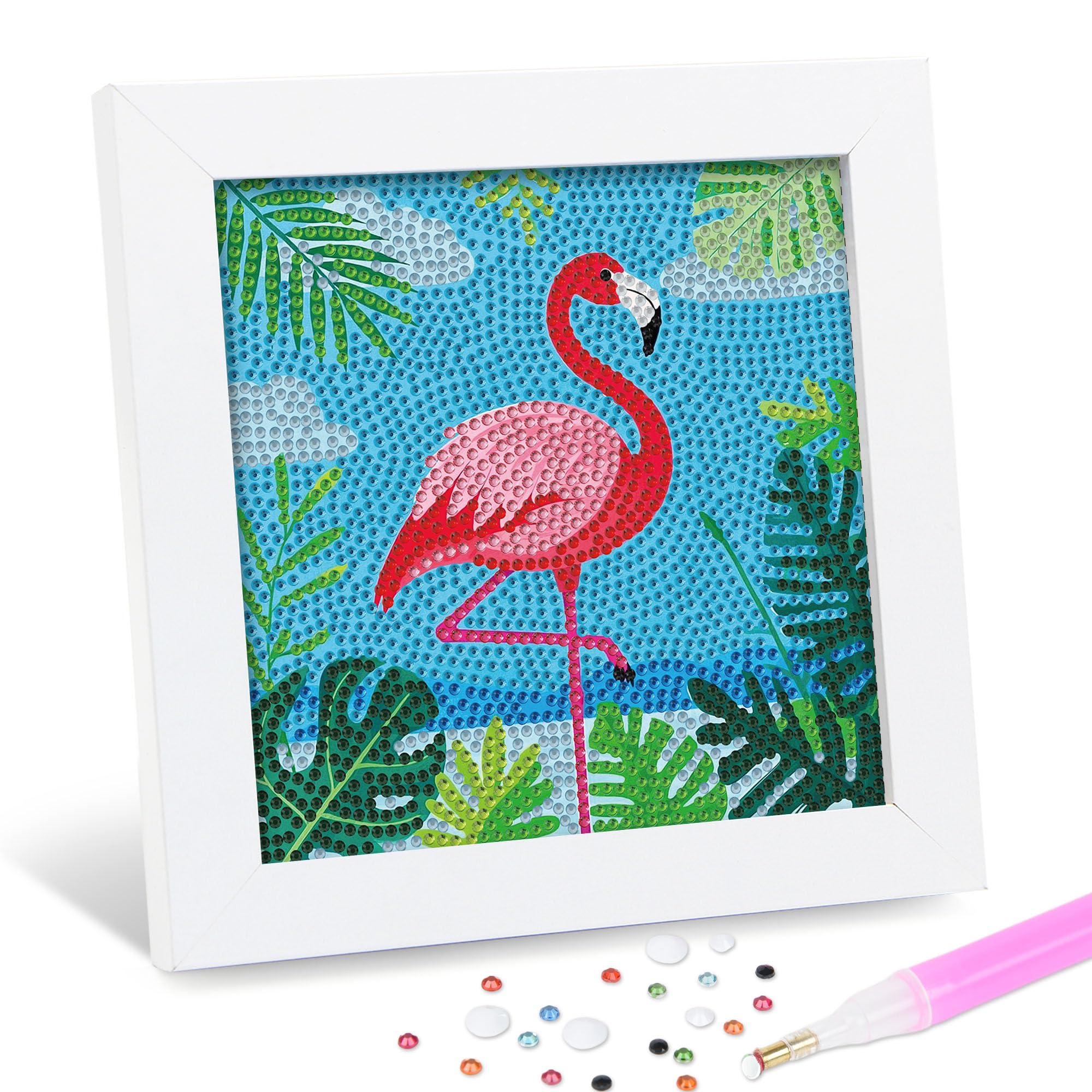 Leixonl Diamond Art Kits for Kids with Framed (7 in) Cartoon Animals DIY Gem Art Painting - Arts & Crafts Gifts for Beginners & Teens (Flamingo)