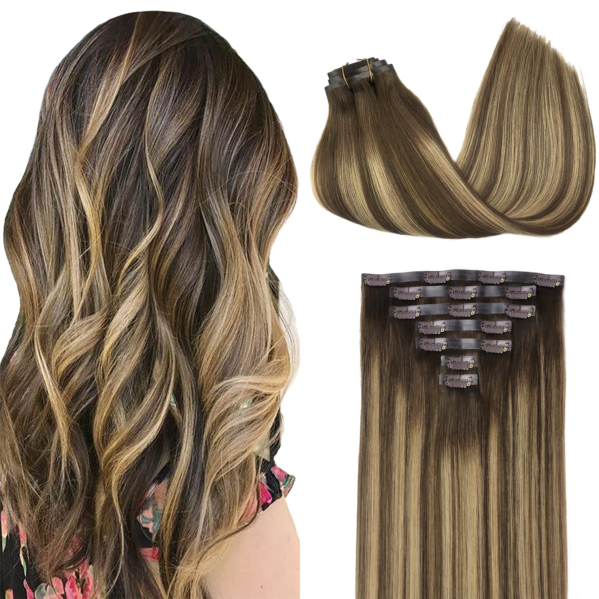 GOO GOO Clip in Hair Extensions Human Hair, 22inch 120g 7Pcs, #1B Natural black, Hair extensions for women, Human Hair Extensions Clip in — view 49