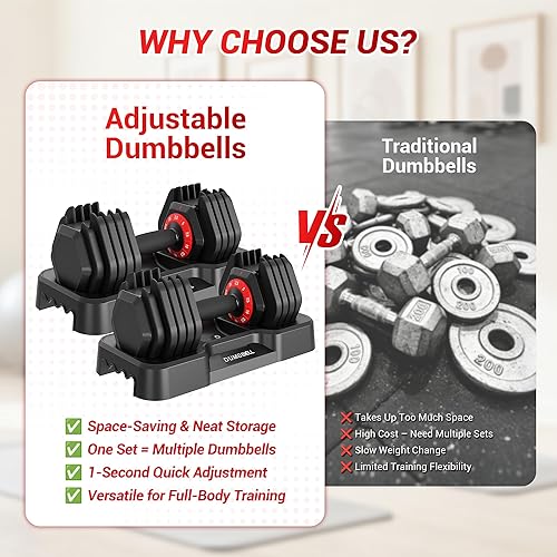 Miniatura 3 de Juego de mancuernas ajustables actualizadas (25 libras50 libras56 libras112 libras), juego de mancuernas con agarre antideslizante y solución de