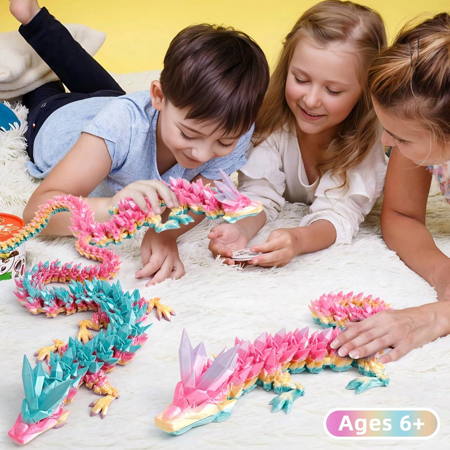 3D Printed Dragon - 24 inch Fidget Toy, Large Crystal Articulated Dragon, 3D Printed Gift for Birthday, Figurine Decor, Desk Pet(Candy Rainbow)