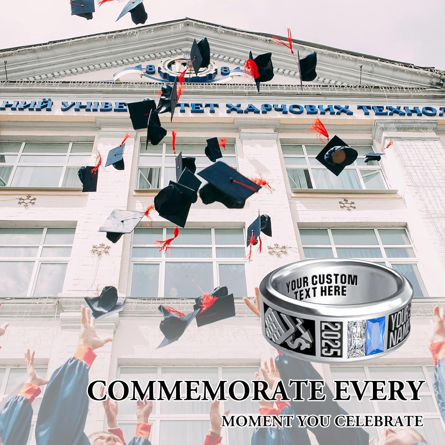 Personalized Class Ring High School College Custom Birthstone Rings 925 Sterling Silver Engraved 2025 Graduation Jewelry Gifts for Men Size 4-15