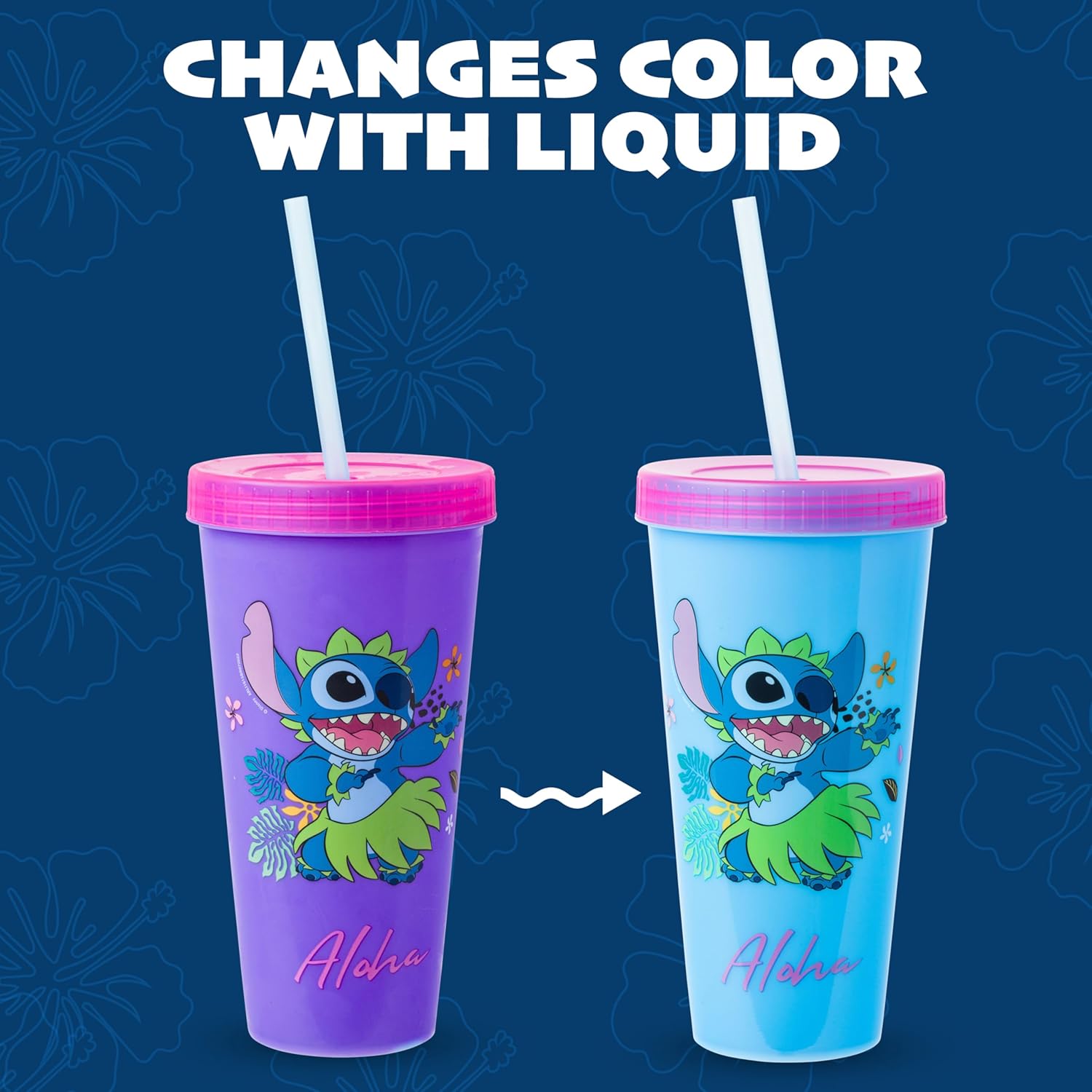 Silver Buffalo Disney Lilo and Stitch Tropical Poses 4 Pack Color Change Plastic Tumbler, 24 Ounces - Image 11