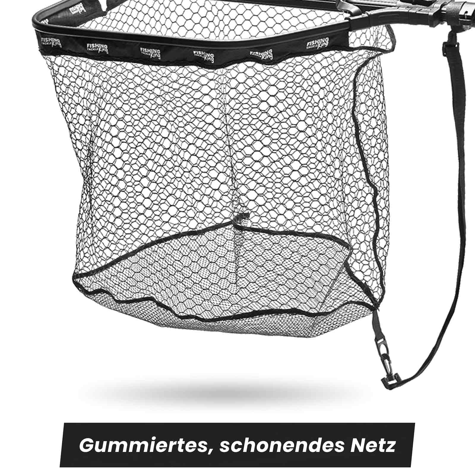 Fishing-King Tackle Angel-Kescher Allround mit Teleskopstange | max. 202cm | Gummierter Unterfangkescher | Für Forelle, Hecht, Karpfen & Co.