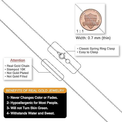 Miniatura 2 de Kooljewelry Cadena de cuerda clásica para mujer, collar fino ligero de oro blanco de 10 quilates, pulido