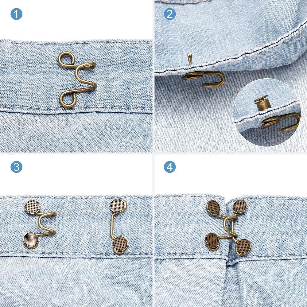 FYCAN 4Sets Jean Waist Tightener Nail-Free Adjustable Button Without Jean Button Pins Kit, Pant Waist Tightener, Instant Jean Buttons, Detachable Jean Buttons No Sewing Required Waist Buckle -Multi 1