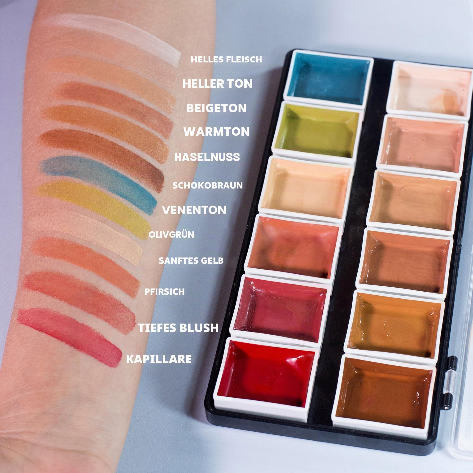 Narrative Cosmetics 12 Farben Hautfarbtöne Alkohol-aktivierte Schminkpalette für Spezialeffekte – Wasserfest Hautfarbtöne Make-up für professionelle Visagisten