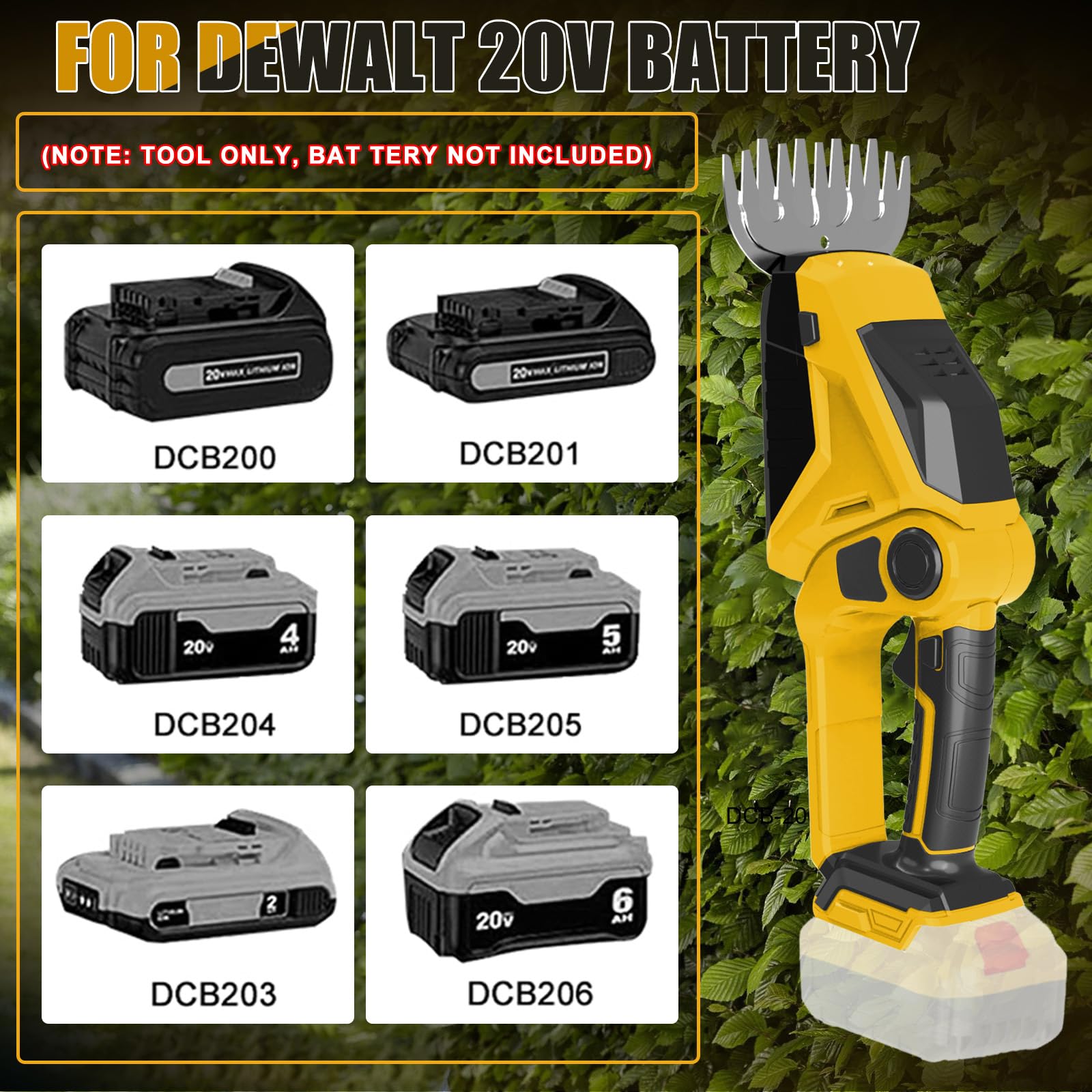 Cortasetos a batería Compatible con Dewalt 20 V 18 V sin baterías | cortasetos cortasetos para jardín arbustos setos tijeras para césped eléctrico cortasetos con cuchillas cortasetos y hierba