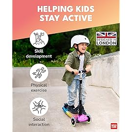 BOLDCUBE Big Fold | Three Wheel Scooter for Children Ages 5-10 Years | LED Wheels with Flashing Lights | Height Adjustable 65 to 89 cm | Rear Reflectors