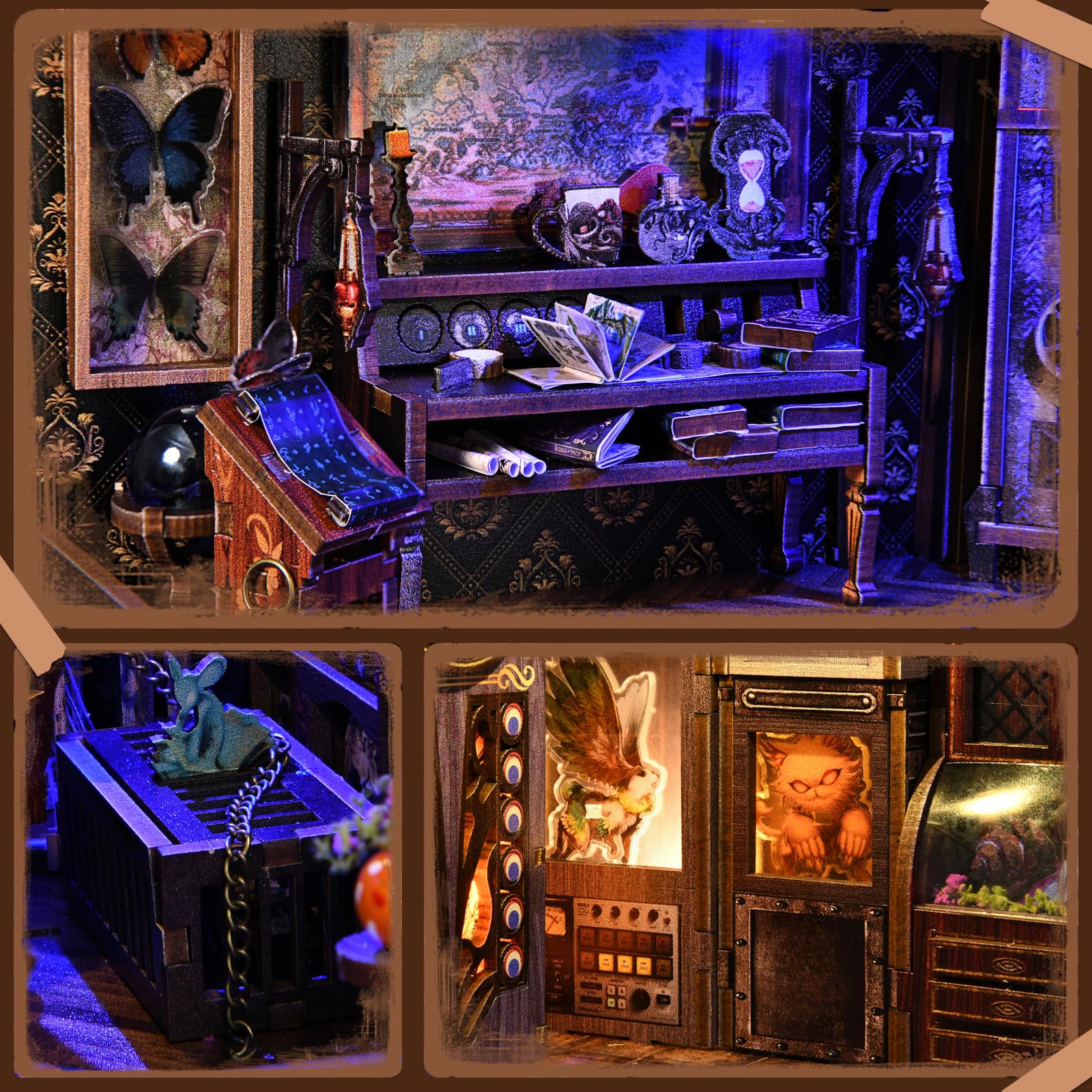 Book Nook Zestaw DIY 3D Drewniana Układanka Miniaturowy Domek Insert na Półkę Dekoracyjny Model Alley Magiczne Stworzenia