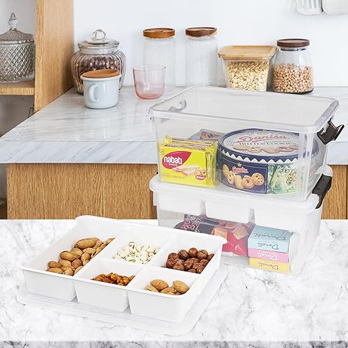 Miniatura 8 de Tiawudi Contenedor de almacenamiento de plástico de 17 cuartos de galón con tapa, contenedor organizador transparente con bandeja extraíble, caja de