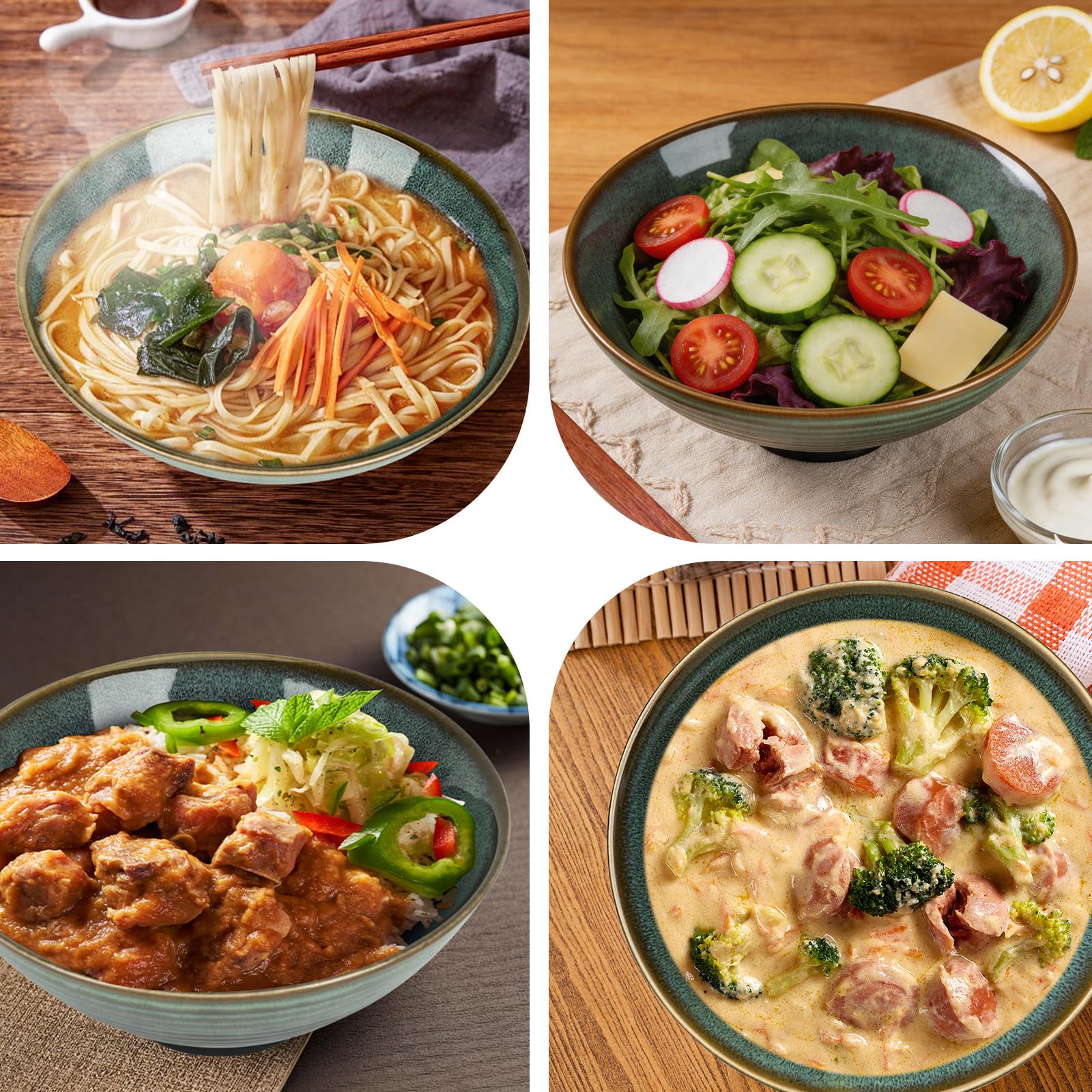 1200ML Ciotola Ramen con Bacchette e Cucchiai, 2 Set Ramen Bowl in Ceramica con Smalto Verde Cambiato in Forno,Ciotole Ramen Giapponesi, Ciotole per Ramen, Zuppa, Insalata, Muesli