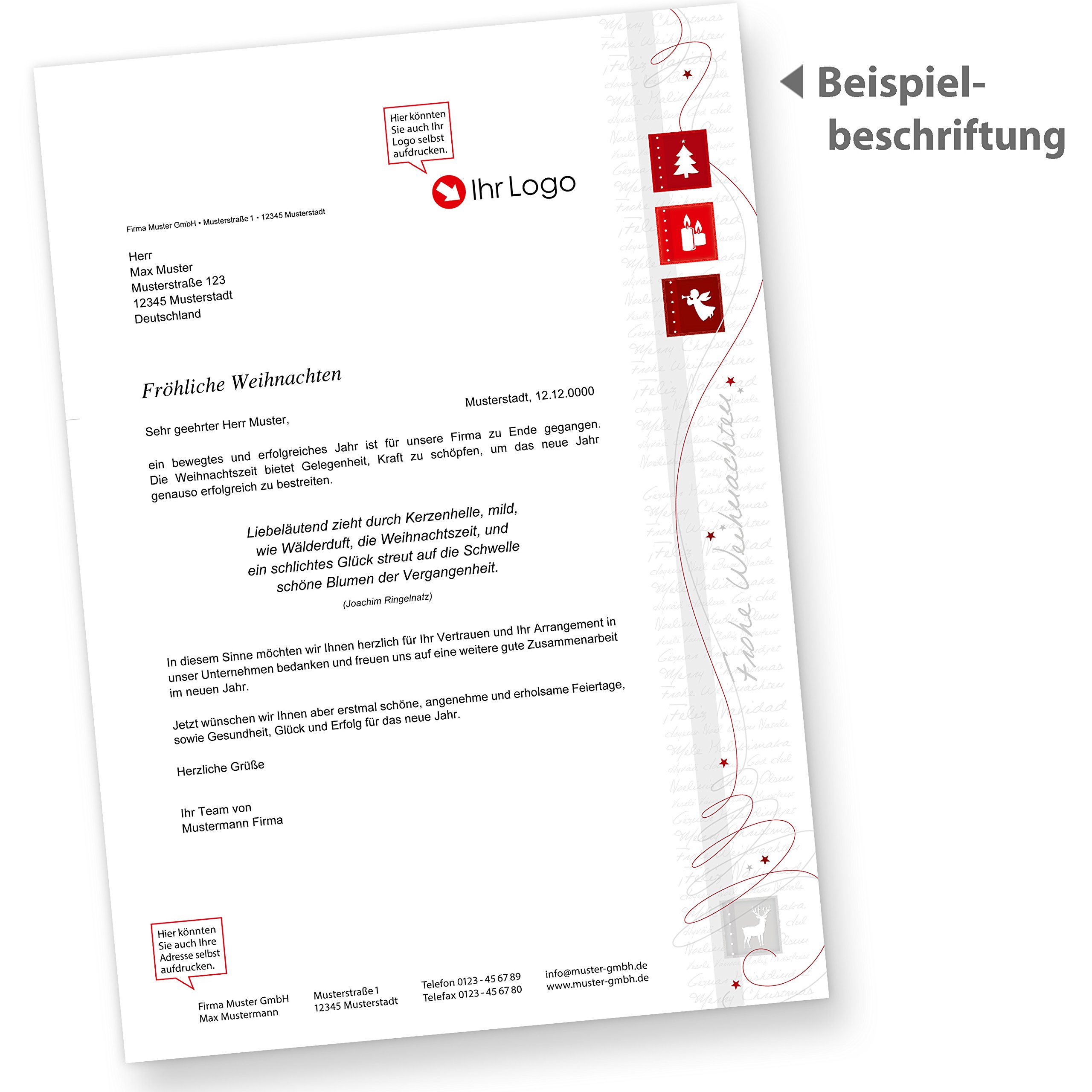Red Modern Art Lot de 100 feuilles de papier à lettre de Noël avec enveloppes sans fenêtre pour clients professionnels