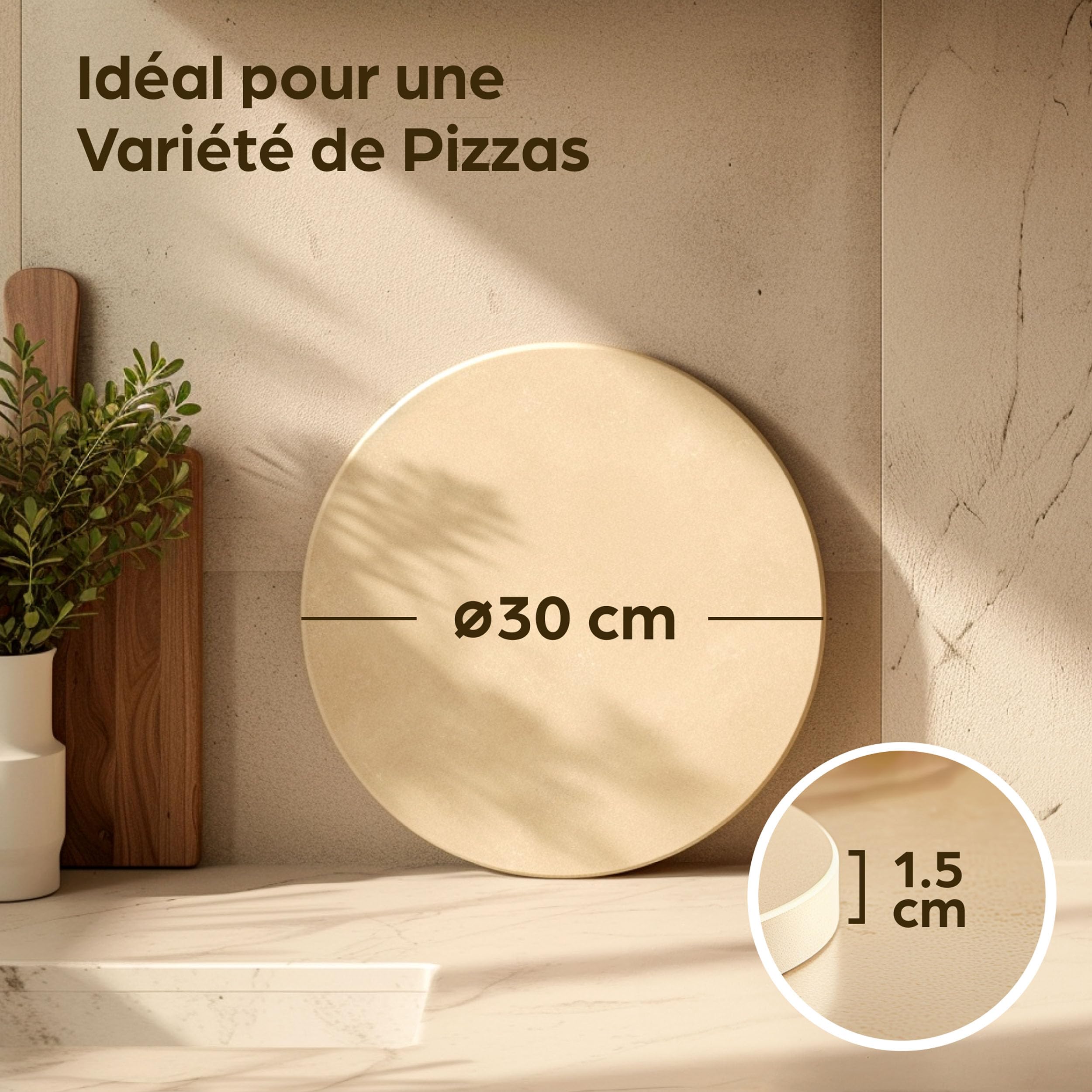 Praknu Pierre a Pizza pour Four - Rond 30cm - Pierre Pizza en Cordiérite à Four et Barbecue - Pour Pizzas Croustillantes