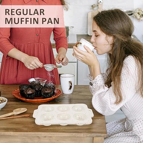 Miniatura 8 de Paquete de 2 moldes de silicona para magdalenas, antiadherentes, plegables, con marco reforzado de metal, con asas, 6 tazas regulares, bandeja de
