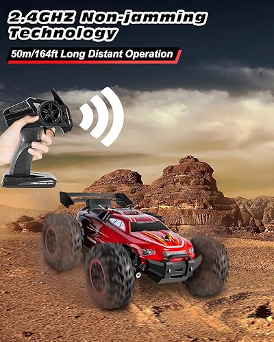 Miniatura 5 de Autos a control remoto a escala 118, camión monstruo todoterreno de 2.4 GHz, 12.4 mih de alta velocidad con 2 baterías recargables para niños,